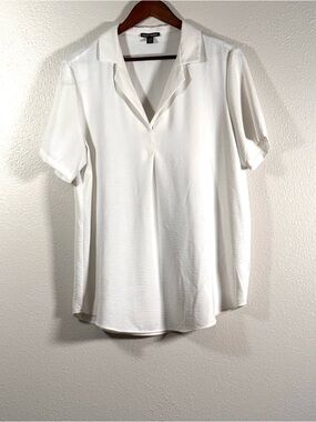 Hilary Radley White Short-Sleeve V-Neck Polo Blouse